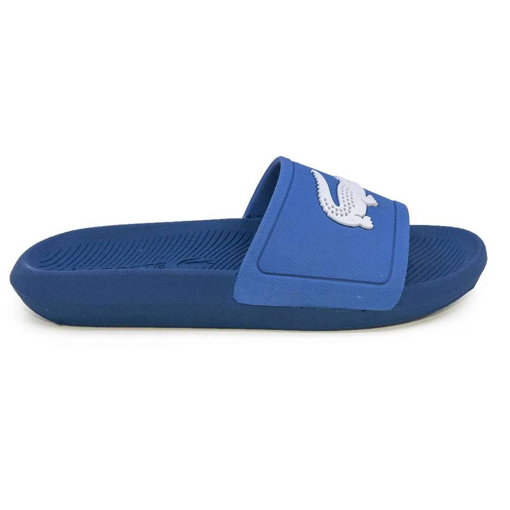 NEW LACOSTE women's croco slide sandals in blue